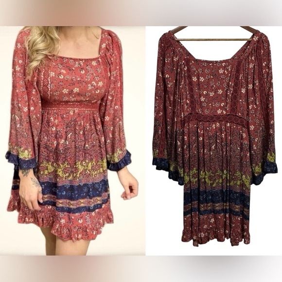 Angie Dresses & Skirts - Angie Floral Bell Sleeve Lace Boho Festival Dress Large